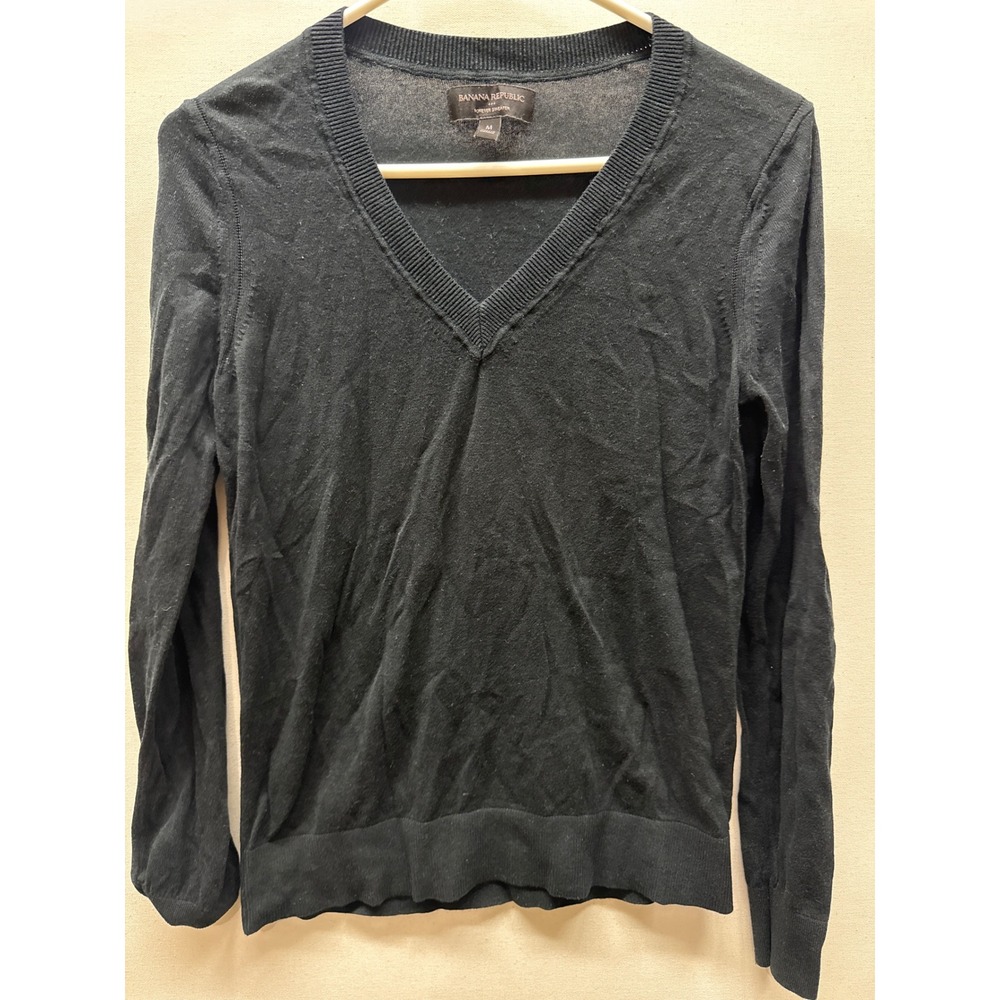 Banana Republic Forever Sweater Womens Medium Black V-Neck Long Sleeve Knit Top
